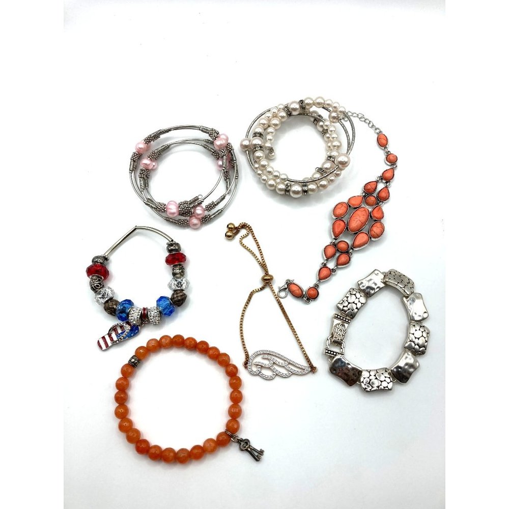 Mixed Metal Beads Silver Tone Gold Bracelets Lot